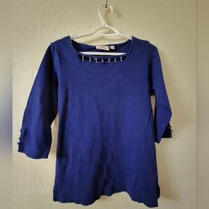 Quacker Factory Navy Long Sleeve Top with Button Accents